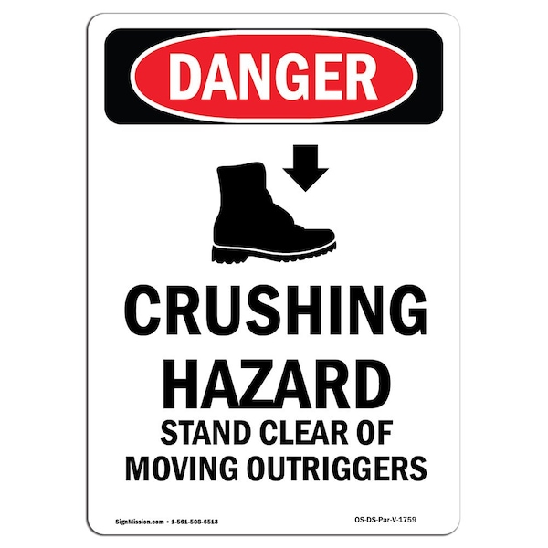 Safety Sign, OSHA Danger, 24" Height, Aluminum, Crushing Hazard Stand, Portrait